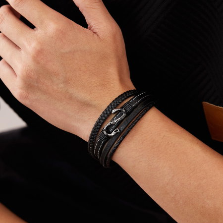 Bratara piele neagra cu sarpe din inox – Simbol al puterii si renasterii [11]