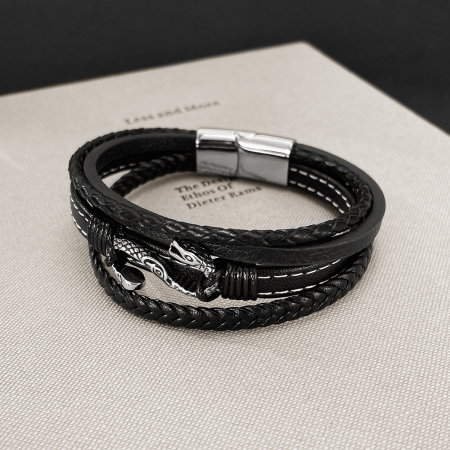 Bratara piele neagra cu sarpe din inox – Simbol al puterii si renasterii [10]
