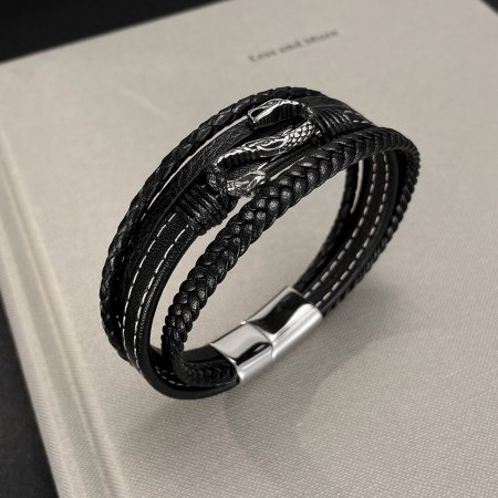 Bratara piele neagra cu sarpe din inox – Simbol al puterii si renasterii [3]