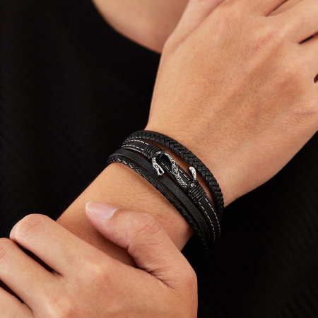 Bratara piele neagra cu sarpe din inox – Simbol al puterii si renasterii [2]