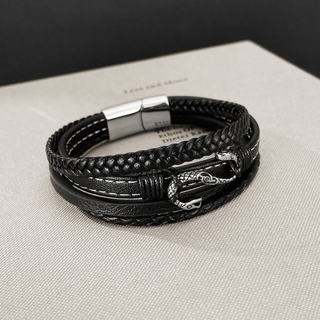 Bratara piele neagra cu sarpe din inox – Simbol al puterii si renasterii [12]