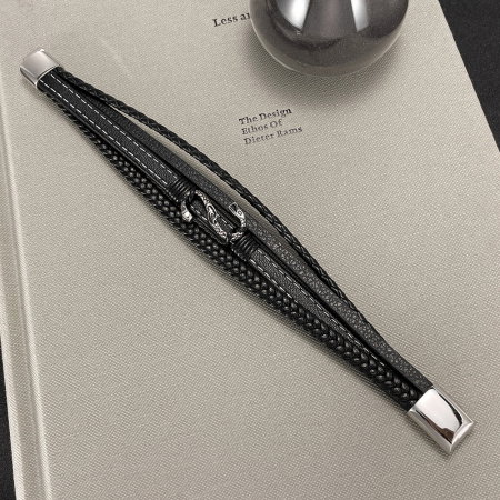 Bratara piele neagra cu sarpe din inox – Simbol al puterii si renasterii [6]