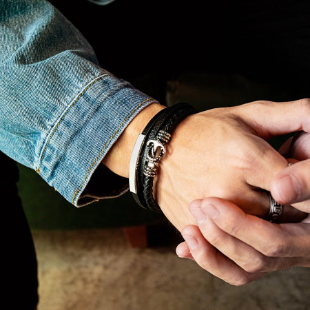 Bratara piele naturala cu ancora si parama din inox [1]