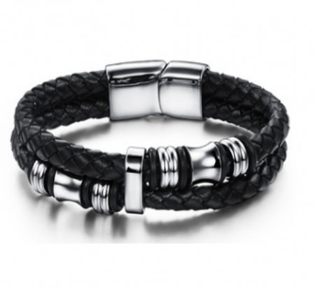 Bratara piele naturala cu elemente si inchizatoare din inox [8]