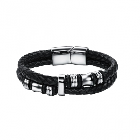 Bratara piele naturala cu elemente si inchizatoare din inox
