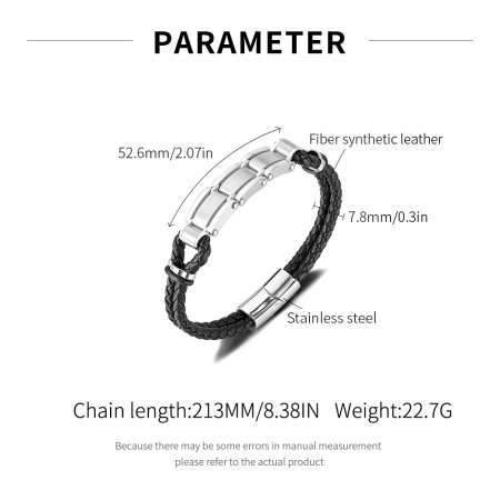 Brățară piele neagră împletită cu segmente metalice din inox – Echilibru între forță și rafinament [7]