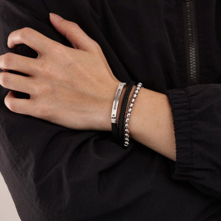 Bratara piele neagra si inox cu lant decorativ – Eleganta masculina moderna [2]