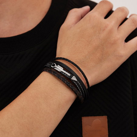 Bratara piele neagra si maro cu sageata din inox – Simbol al directiei si determinarii [3]