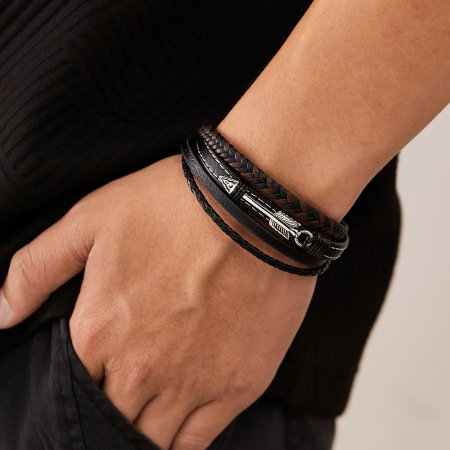Bratara piele neagra si maro cu sageata din inox – Simbol al directiei si determinarii [12]