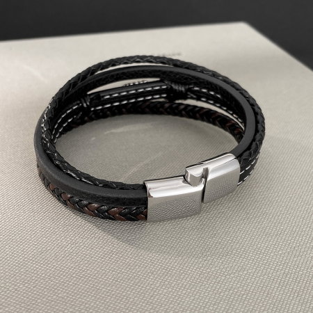 Bratara piele neagra si maro cu sageata din inox – Simbol al directiei si determinarii [8]