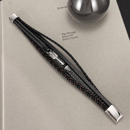 Bratara piele neagra si maro cu sageata din inox – Simbol al directiei si determinarii [5]