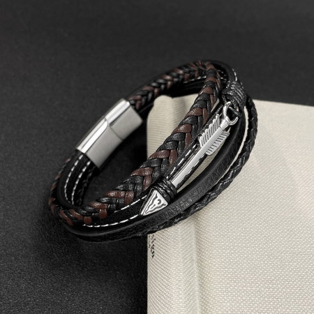 Bratara piele neagra si maro cu sageata din inox – Simbol al directiei si determinarii [2]