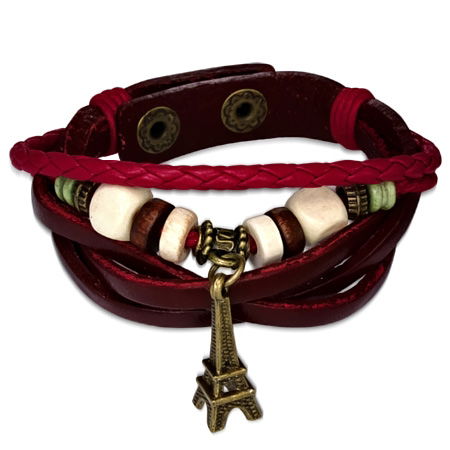 Bratara piele rosie cu Turnul Eiffel