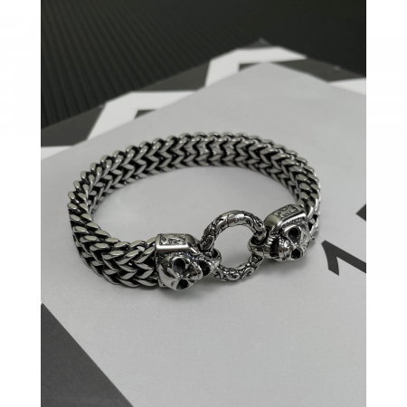 Bratara plata din inox cu cranii [3]