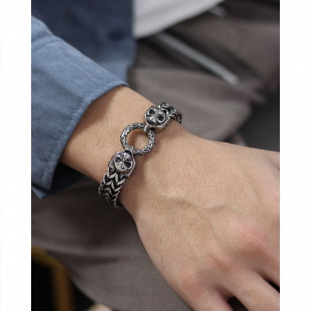 Bratara plata din inox cu cranii [1]