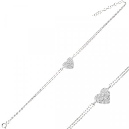 Bratara reglabila din argint 925 cu inima de zirconii si lant dublu [1]