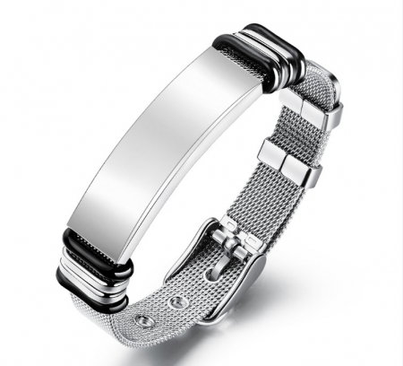 Bratara reglabila din inox cu placuta argintie