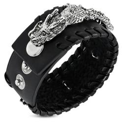 Bratara cu dragon reglabila din piele neagra - Be Fantastic [0]