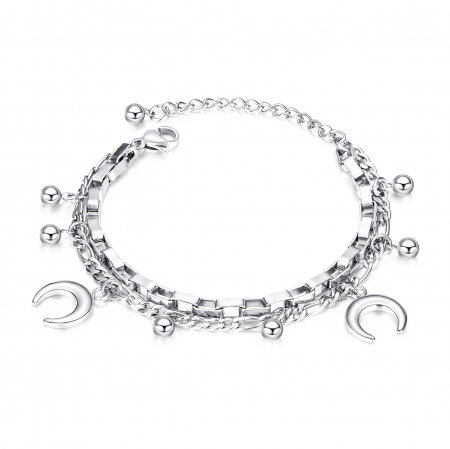 Bratara reglabila dubla din inox cu semiluna si bilute