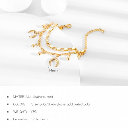 Bratara reglabila dubla din inox cu semiluna si bilute [3]