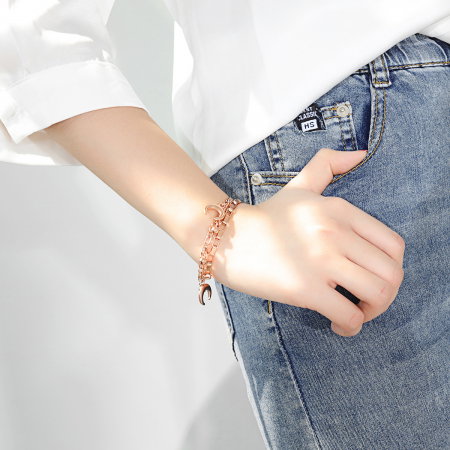 Bratara reglabila dubla din inox cu semiluna si bilute [2]