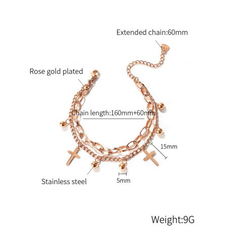 Bratara reglabila dubla din inox cu cruciulite si bilute [4]