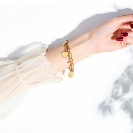 Bratara reglabila dubla din inox cu inimi si bilute [5]