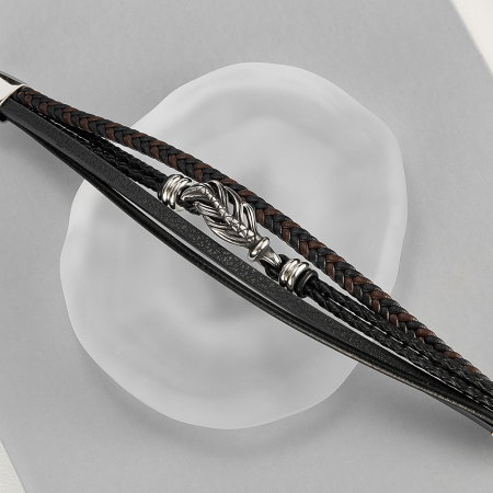 Bratara retro din inox si piele impletita [7]