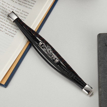 Bratara retro din inox si piele impletita [2]