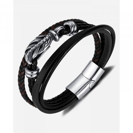 Bratara retro din inox si piele impletita [14]