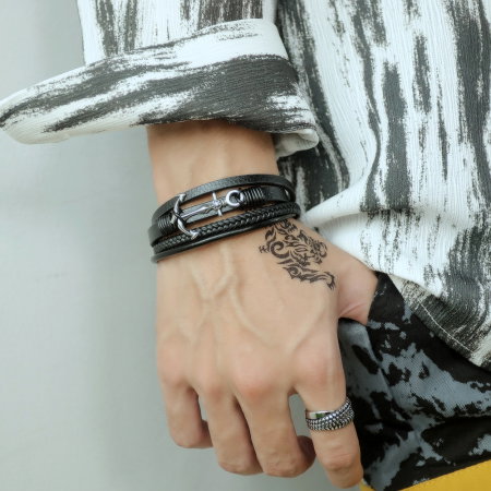 Bratara Sailor piele si inox [2]