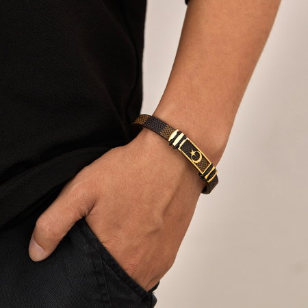 Bratara Steaua si Semiluna cu placuta din inox si piele [9]