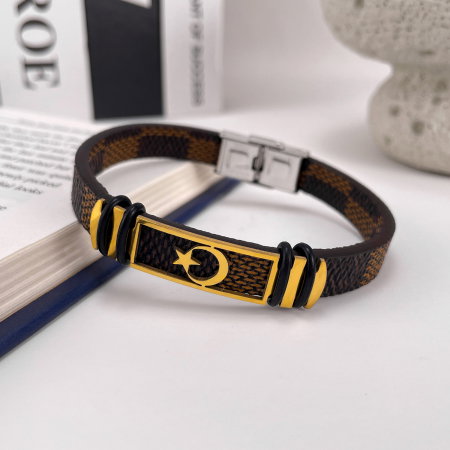 Bratara Steaua si Semiluna cu placuta din inox si piele [5]