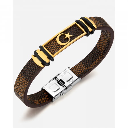 Bratara Steaua si Semiluna cu placuta din inox si piele [6]