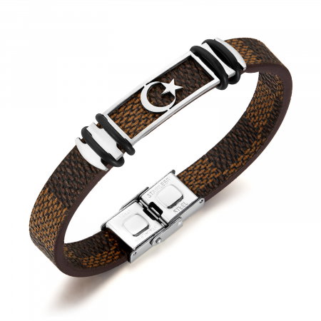 Bratara Steaua si Semiluna cu placuta din inox si piele