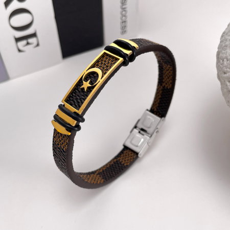 Bratara Steaua si Semiluna cu placuta din inox si piele [3]