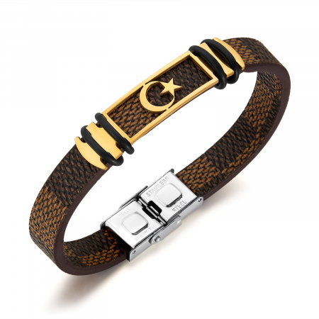 Bratara Steaua si Semiluna cu placuta din inox si piele