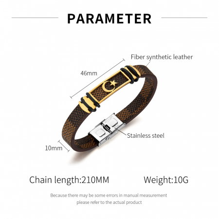 Bratara Steaua si Semiluna cu placuta din inox si piele [7]