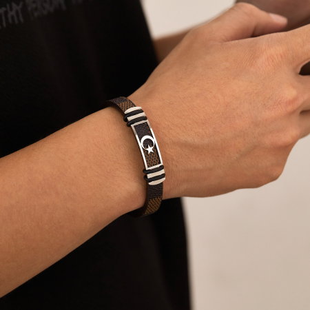 Bratara Steaua si Semiluna cu placuta din inox si piele [3]