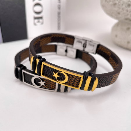 Bratara Steaua si Semiluna cu placuta din inox si piele [8]