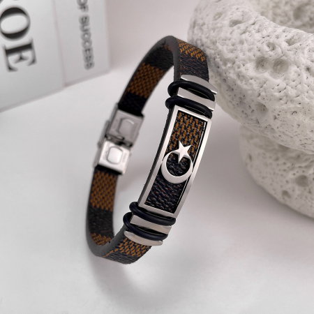 Bratara Steaua si Semiluna cu placuta din inox si piele [2]