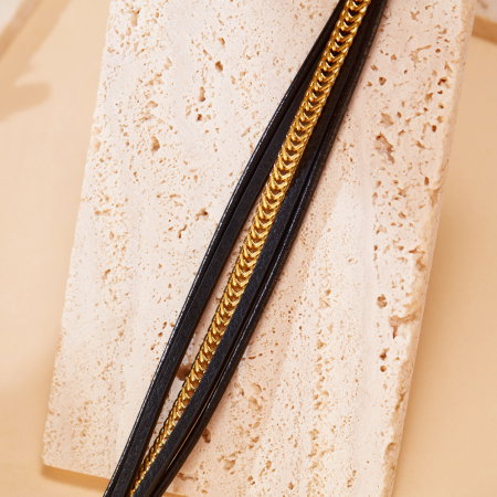 Bratara Trend inox si piele impletita [6]