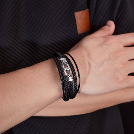 Bratara Trend inox si piele impletita [1]