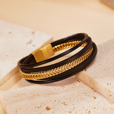 Bratara Trend inox si piele impletita [3]