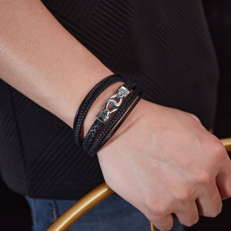 Bratara Trend inox si piele impletita [3]