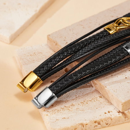 Bratara Trend inox si piele impletita [4]