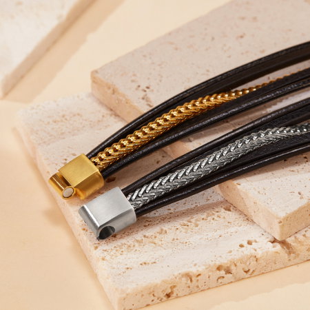 Bratara Trend inox si piele impletita [8]