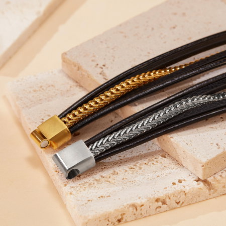 Bratara Trend inox si piele impletita [4]