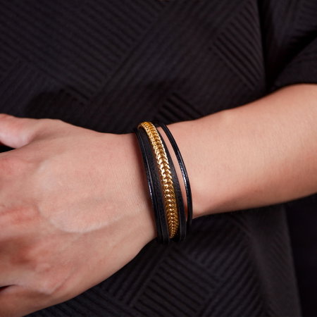 Bratara Trend inox si piele impletita [2]