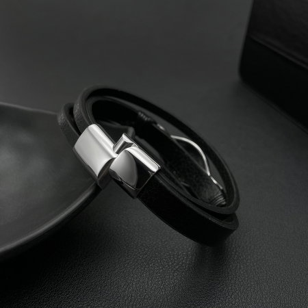 Bratara tripla inox, piele si craniu [7]